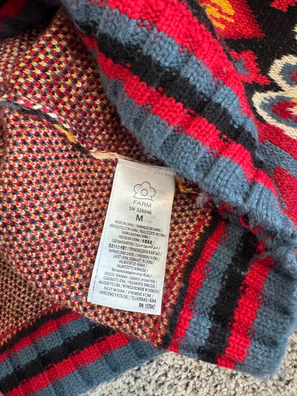 FARM Rio Heart Print Cropped Knit Sweater Wool Blend Medium - Picture 6 of 6